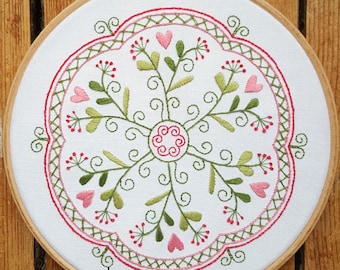 Garden of Hearts Mandala Embroidery Pattern
