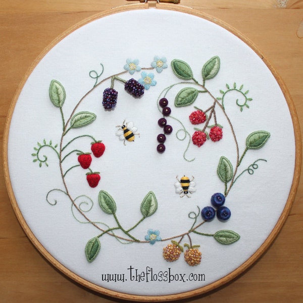 Fruit Wreath Stumpwork and Surface Embroidery Pattern