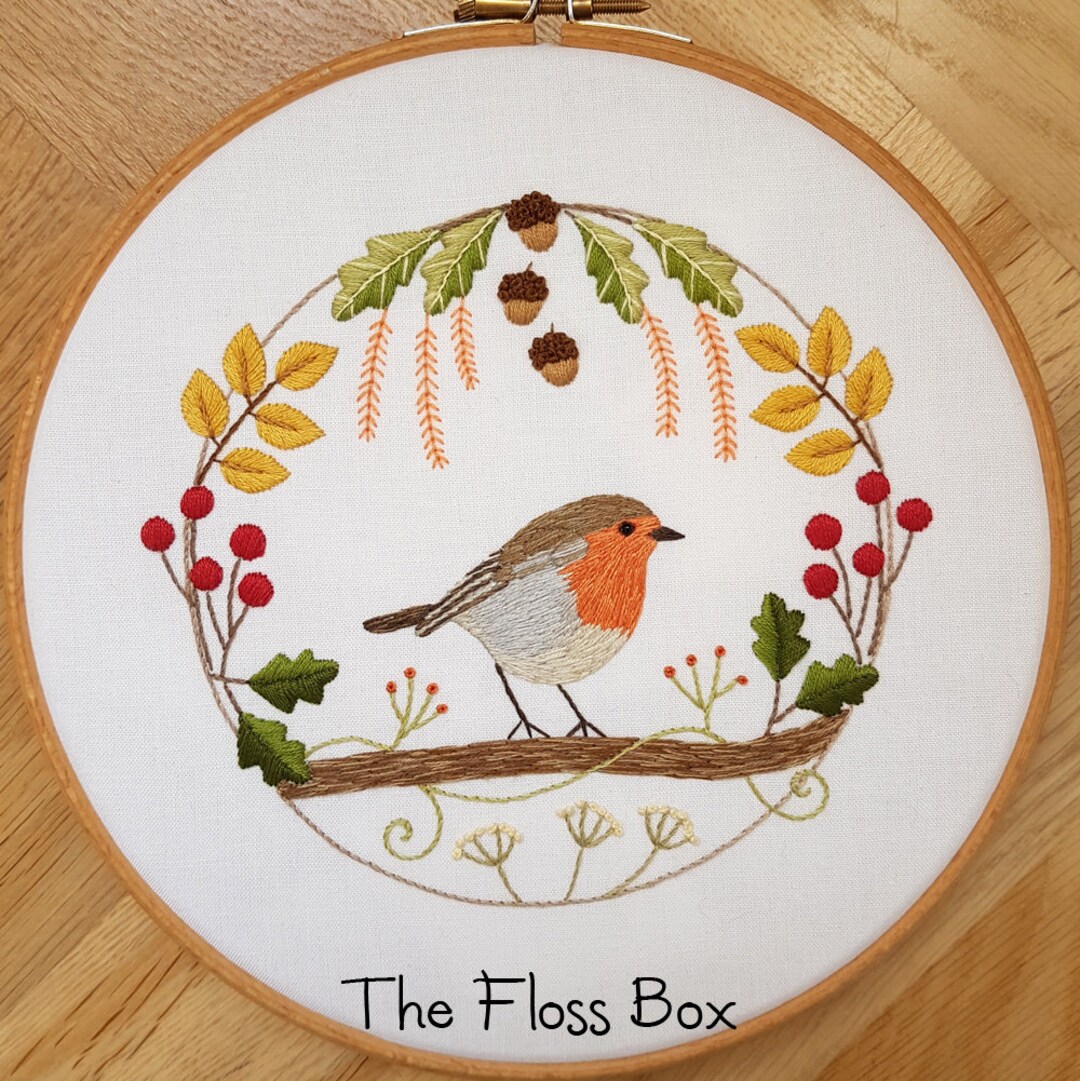 Robin Embroidery Pattern Fall Robin Embroidery Pattern and Printed Fabric - Etsy