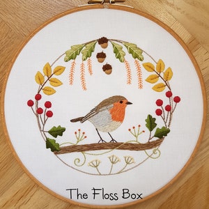 Fall Robin Embroidery Pattern and Printed Fabric