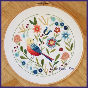 Bird Floral Embroidery Pattern