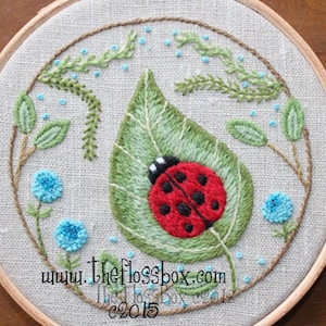 Ladybug on a Leaf Crewel Embroidery Pattern
