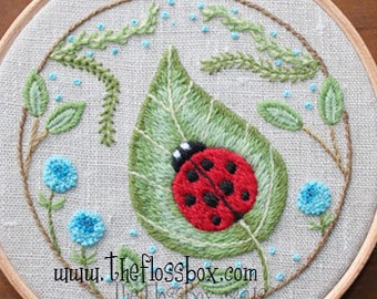 Ladybug on a Leaf Crewel Embroidery Pattern