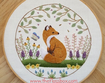 Fox in the Flowers Crewel Embroidery Pattern