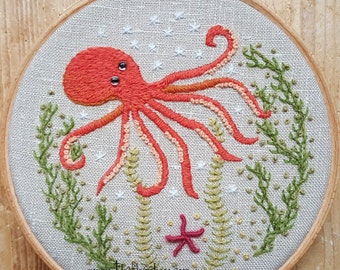 Octopus Crewel Embroidery Pattern and Kit