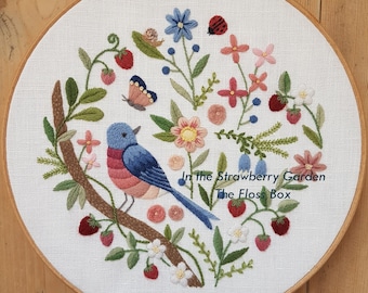 In the Strawberry Garden Crewel Embroidery Pattern