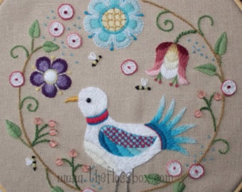 Crewel Folk Art Bird Embroidery Pattern