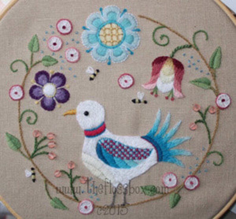 Crewel Folk Art Bird Embroidery Pattern Etsy