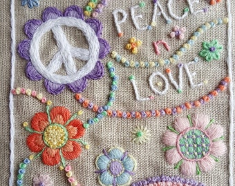 Peace n Love Crewel Embroidery Pattern and Kit