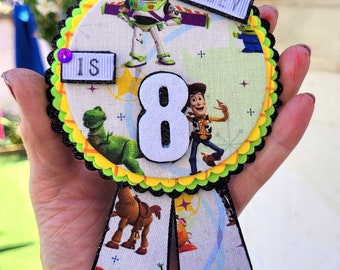 Personalised Birthday badges, cowboy and space man inspired badge, personalised badge, bespoke gift, keepsake badge, with velcro safety flap