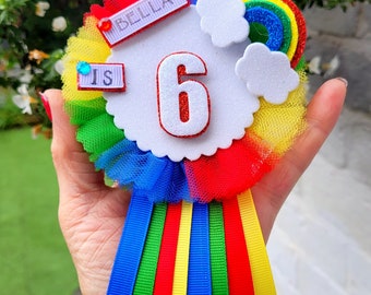 Personalised birthday badge, Rainbow birthday badge, rainbow badge, tulle rainbow badge