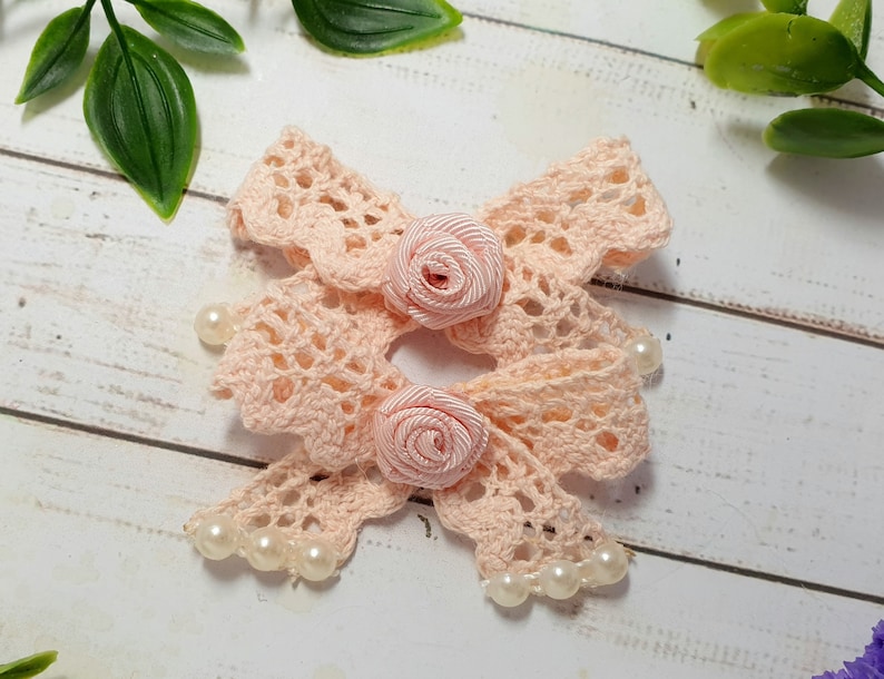 toddler bow clips Cotton Lace bow hair clips hair accessories lace bow clip fringe clips peach lace bows,baby bow clips