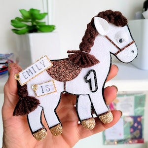 Personalised Birthday badges, Horse birthday badge, Personalised Birthday badge, keepsake badge, horse pin, with velcro safety flap