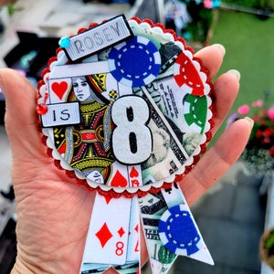 Verjaardagsbadges, gepersonaliseerde poker Speelkaarten verjaardagsbadge, pokerverjaardagsbadge, feestbadge, veiligheidsklep met klittenband
