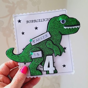 Personalised Birthday babges, T. Rex Birthday badge, Tyrannosaurus rex birthday badge, Dinosaur badge, velcro safety flap