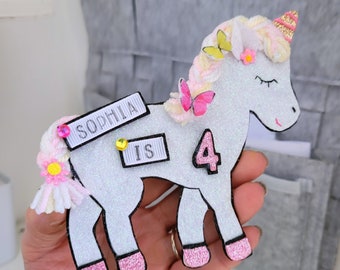 Personalised birthday badge, Unicorn birthday badge,keepsake badge, unicorn pin, unicorn birthday gift, with velcro safety flap