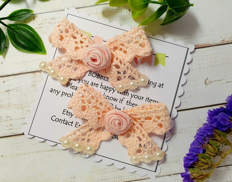 toddler bow clips Cotton Lace bow hair clips hair accessories lace bow clip fringe clips peach lace bows,baby bow clips