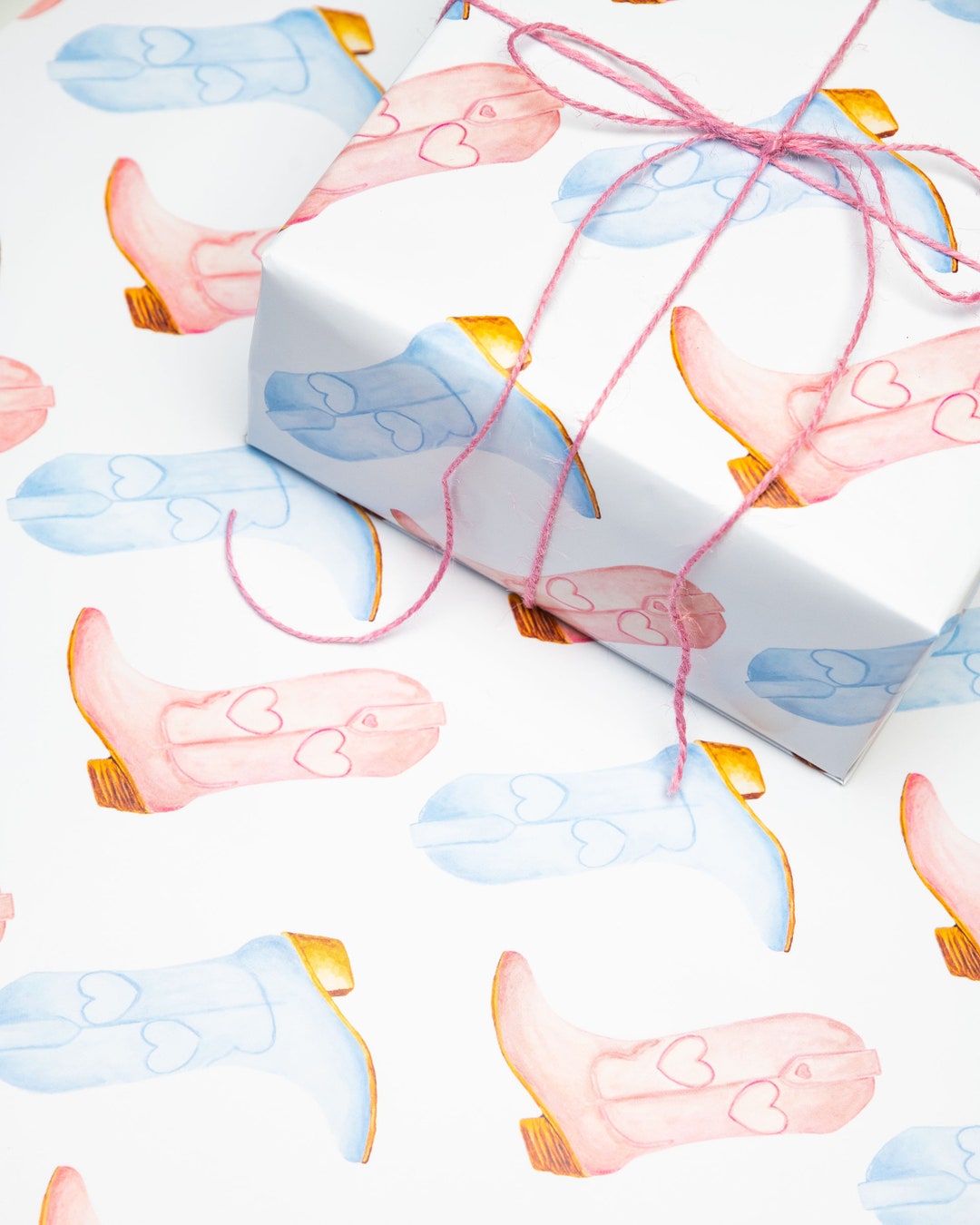 Hand Painted Blue & Pink Boots Wrapping Paper - Etsy