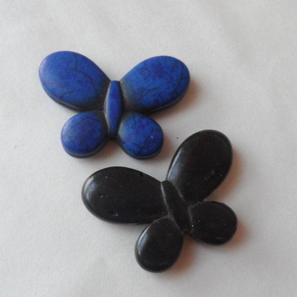 Royal Blue and Black Magnasite Butterfly Beads