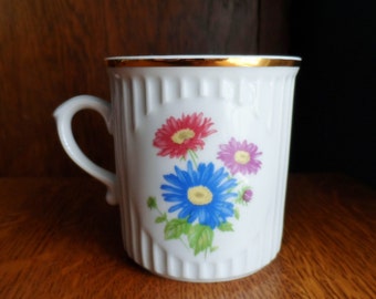 Vintage Mug, Flower of the Month Mug, September, Astor, Blue, Red, Purple,Orginial D Czechoslovakia, ESTD. 1864, Porcelain/Ceramic, Birthday