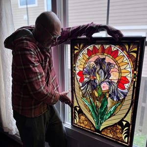 Art Deco Iris Stained Glass Pattern: Floral Window Design (digital ...