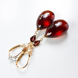 33ct Garnet-14k Solid Gold-January Birthstone-Simply Elegant Drop Earrings