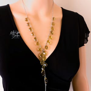 200ct Natural Lemon Quartz-Sterling Silver Statement Gemstone Waterfall Necklace