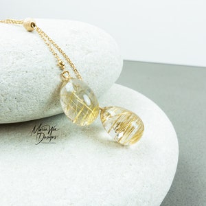 14K-Golden Rutilated Quartz-Venus Hair-14k Solid Gold Lariat Style Necklace