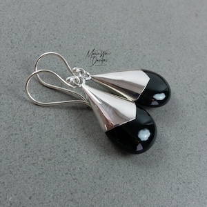 Contemporary Black Onyx-Bright Sterling Silver Dangle Earrings