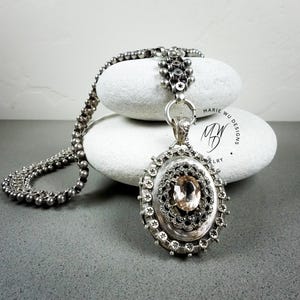 Rare Antique Victorian Morganite Paste Marcasite Locket Sterling Silver Book Chain Collar Full English Hallmarks 1886 Locket Necklace