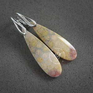 Fossile Koralle-Achatkoralle-zeitgenössische 925 Sterling Silber One Of A Kind Ohrringe-OOAK