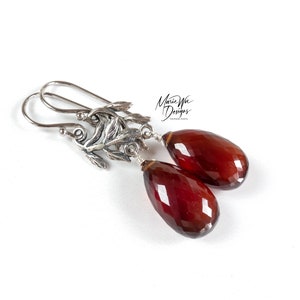 Garnet-Bali Sterling Silver-January Birthstone Dangle Earrings-Nature Inspired