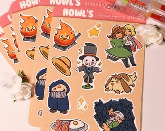 Howl's Moving Castle Inspired Sticker Sheet, Kawaii, Water Resistant BuJo for Bullet Journal, Planner, Scrapbook, Laptop