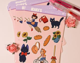Kikis Delivery Inspired Sticker Sheet, Kawaii, Water Resistant BuJo for Bullet Journal, Planner, Scrapbook, Laptop