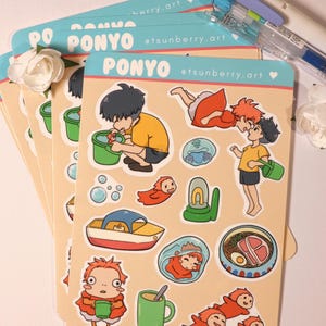 Ponyo Inspired Sticker Sheet, Kawaii, Water Resistant BuJo for Bullet Journal, Planner, Scrapbook, Laptop