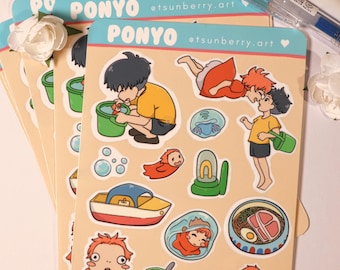 Ponyo Inspired Sticker Sheet, Kawaii, Water Resistant BuJo for Bullet Journal, Planner, Scrapbook, Laptop