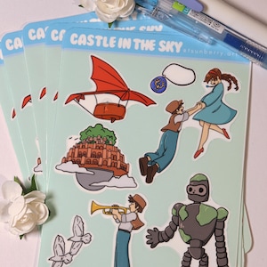 Castle In The Sky Ghibli Sticker Sheet, Kawaii, Water Resistant BuJo for Bullet Journal, Planner, Scrapbook, Laptop