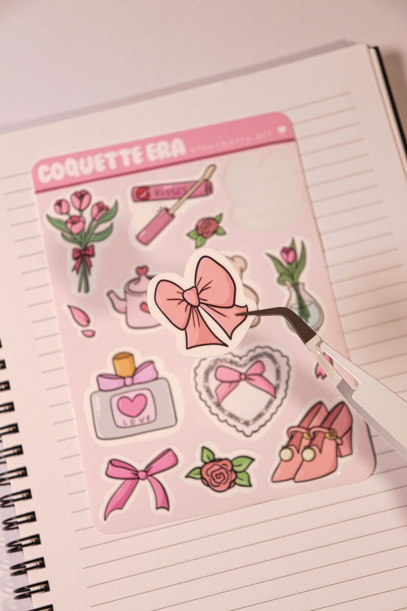 Coquette Aesthetic Sticker Sheet, Kawaii, Water Resistant Bujo for ...