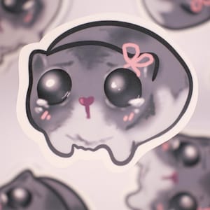 Meme - Hámster triste - Pegatina troquelada Kawaii, BuJo resistente al agua para Bullet Journal, agenda, álbum de recortes, portátil