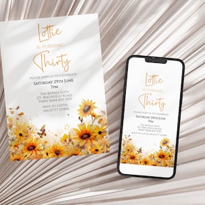 Sunflower Birthday Invitation: Floral Milestone Party, Editable Template (Download)
