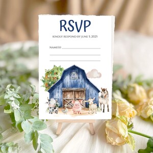 RSVP de la ferme, fête d'anniversaire, anniversaire d'un animal, animaux de la ferme, carte RSVP, anniversaire de garçon, anniversaire de fille, téléchargement numérique modifiable KB020