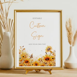 Bord verjaardagsfeestje zonnebloem: geel bloemendecor (bewerkbare digitale download, sjabloon van 5 x 7 en 8 x 10 in)