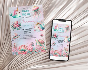 Under the Sea Birthday Invitation: Pink Sealife Girl Party (Digital Download) - KB093