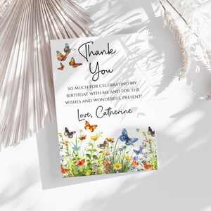 Biglietto di ringraziamento Butterfly Garden, biglietto di ringraziamento floreale, compleanno, baby shower, matrimonio, download digitale modificabile AB005