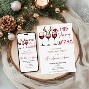 Invito per una festa di Natale molto allegra, invito natalizio, celebrazione, per adulti, vino, alcolici, modello modificabile, download digitale CP011
