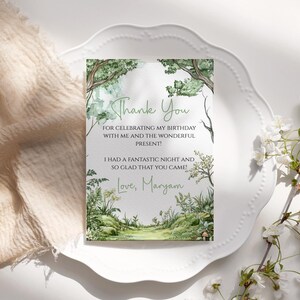 Biglietto di ringraziamento Enchanted Garden, compleanno incantato, compleanno floreale, ringraziamento di compleanno, ringraziamento per baby shower, download modificabile AB037
