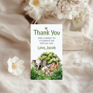Safari Animal Thank You Tags: Editable Party Favor Gift Tags (Digital Download) - KB005