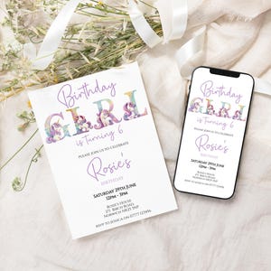 Unicorn Birthday Party Invitation, Birthday Girl Party Invite, Unicorn Birthday, Rainbow Unicorn, Editable Template, Digital Download KB187