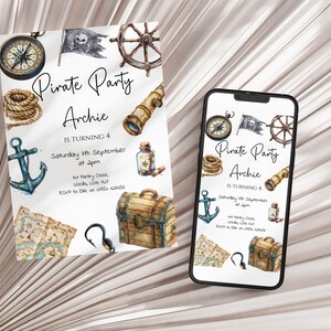 Pirate Birthday Party Invitation: Gender Neutral, Editable Template (Digital Download) - KB050