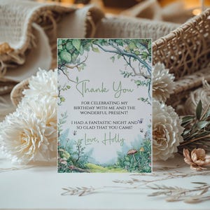 Biglietto di ringraziamento "Giardino incantato", Biglietto di ringraziamento per compleanno, Biglietto di ringraziamento per baby shower, Etichetta regalo, Download modificabile AB039